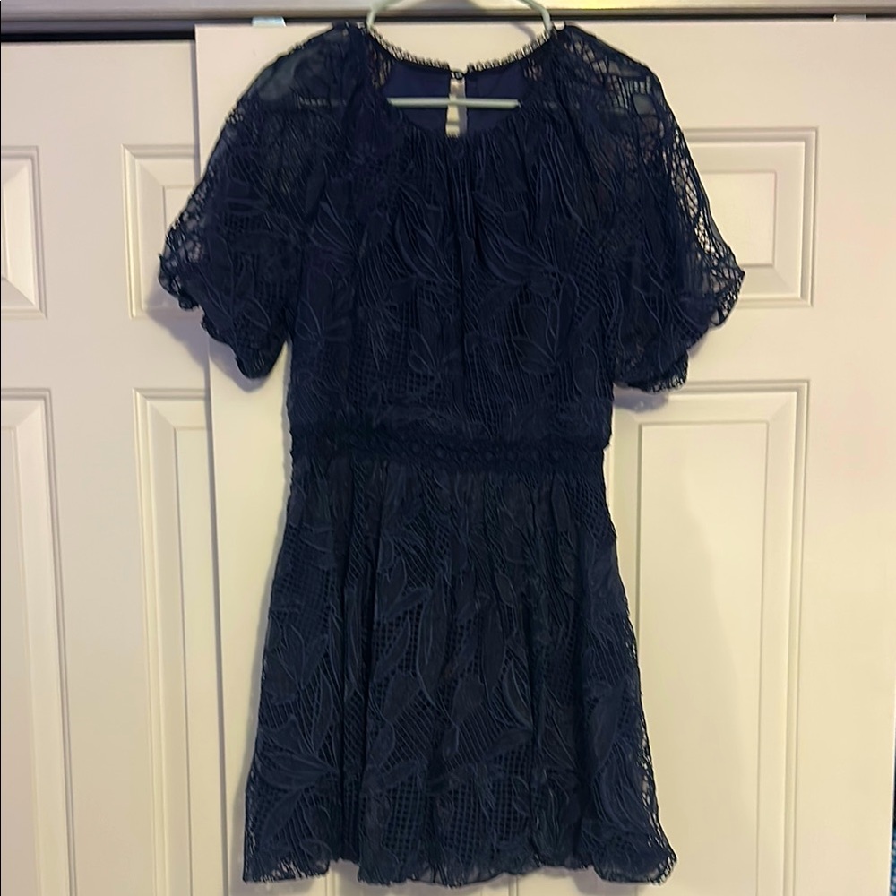 Monique Lhuillier Navy Lace Dress